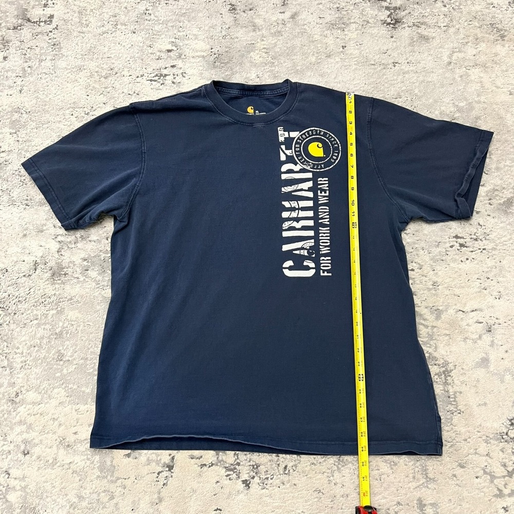 Carhartt T Shirt Mens Size XL Blue Short Sleeve Crew Neck Spell Out Work Wear